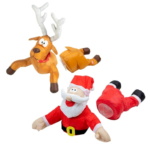 Christmas Window Display Santa Crash Scene, Funny Reindeer Wreck Decoration for Home & Office