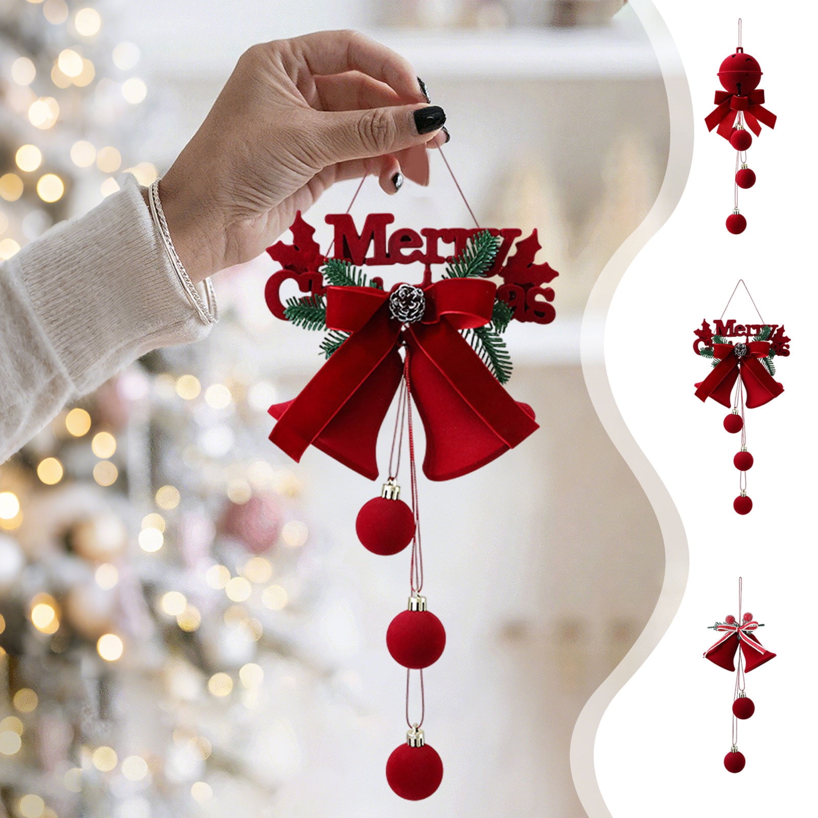 Christmas Window Flocking Pendant | Red Plastic Holiday Hanging Chime ...