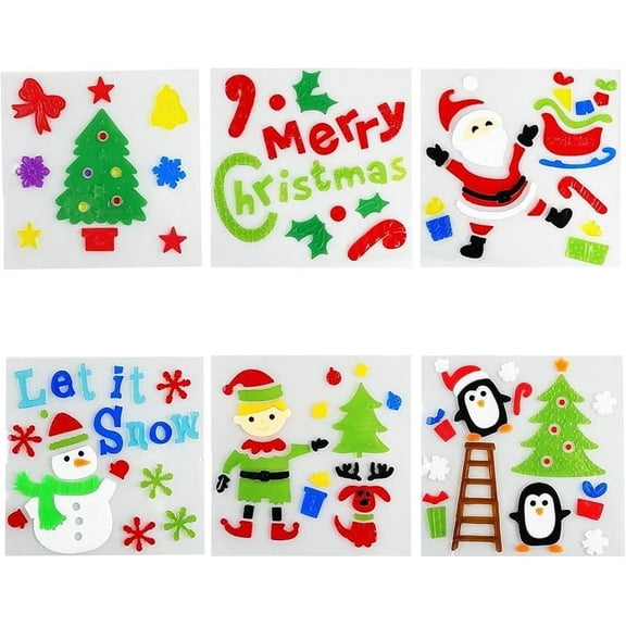 Christmas Window Gel Clings, Festive Merry Christmas Stickers, Reusable Gel Clings for Glass Windows, Snowflakes, Trees, Santa & More (Christmas Elf)