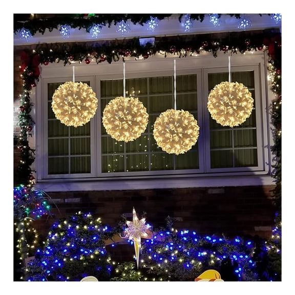 Christmas Window Lights, Christmas Lights Indoor Blossom Sphere Light Ball, Lighted Ball Hanging Ornament Light with 200 LED Bulbs for Outdoor Christmas Decoration,Warm White