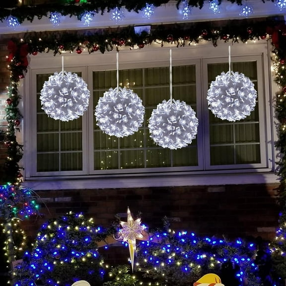Christmas Window Lights, Christmas Lights Indoor Cherry Blossom Sphere Light Ball, Lighted Ball Hanging Ornament Light with 200 LED Bulbs for Outdoor Christmas Decoration,White
