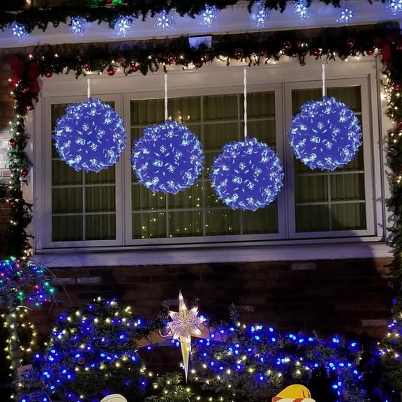 Christmas Window Lights, Christmas Lights Indoor Cherry Blossom Sphere Light Ball, Lighted Ball Hanging Ornament Light with 200 LED Bulbs for Outdoor Christmas Decoration,Blue