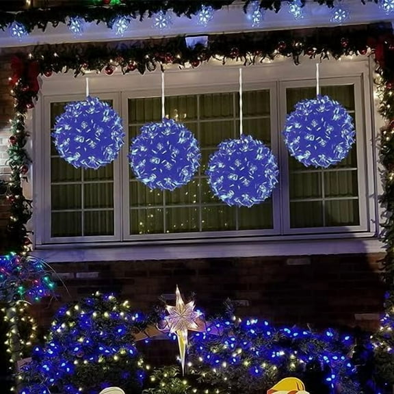Christmas Window Lights, Christmas Lights Indoor Cherry Blossom Sphere Light Ball, Lighted Ball Hanging Ornament Light with 200 LED Bulbs for Outdoor Christmas Decoration,Blue