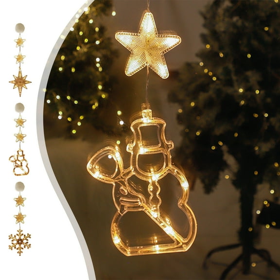 Christmas Window Lights Decorations,Christmas Lights Decor With Suction Cup,Battery Powered Christmas Hanging Warm White Lighted Snowflake Tree Star Deer Bells Shaped Led Sucker For Xmas Decor