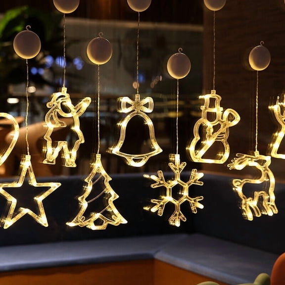Christmas Window Lights, Hanging Christmas Window Light with Suction Cup, Battery Operated Hanging Lamp Decorations for Holiday Store - Snowman