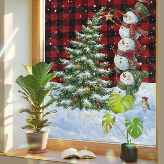 Christmas Window Privacy Film Rainbow Static Cling Stain Glass Window ...