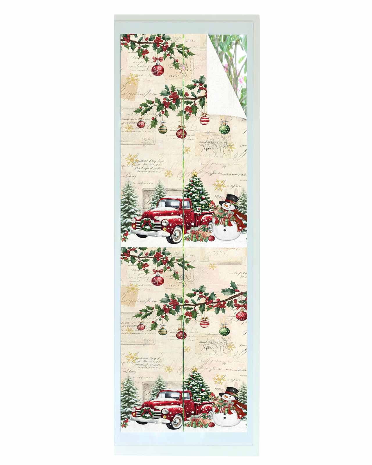 Christmas Window Privacy Film Stained Glass Window Film Decorative Windows Cover Static Windows Cling for Glass Door Xmas Snowman Truck Snowflake Tree Balls Vintage Stickers for Bathroom 29.5"x118"