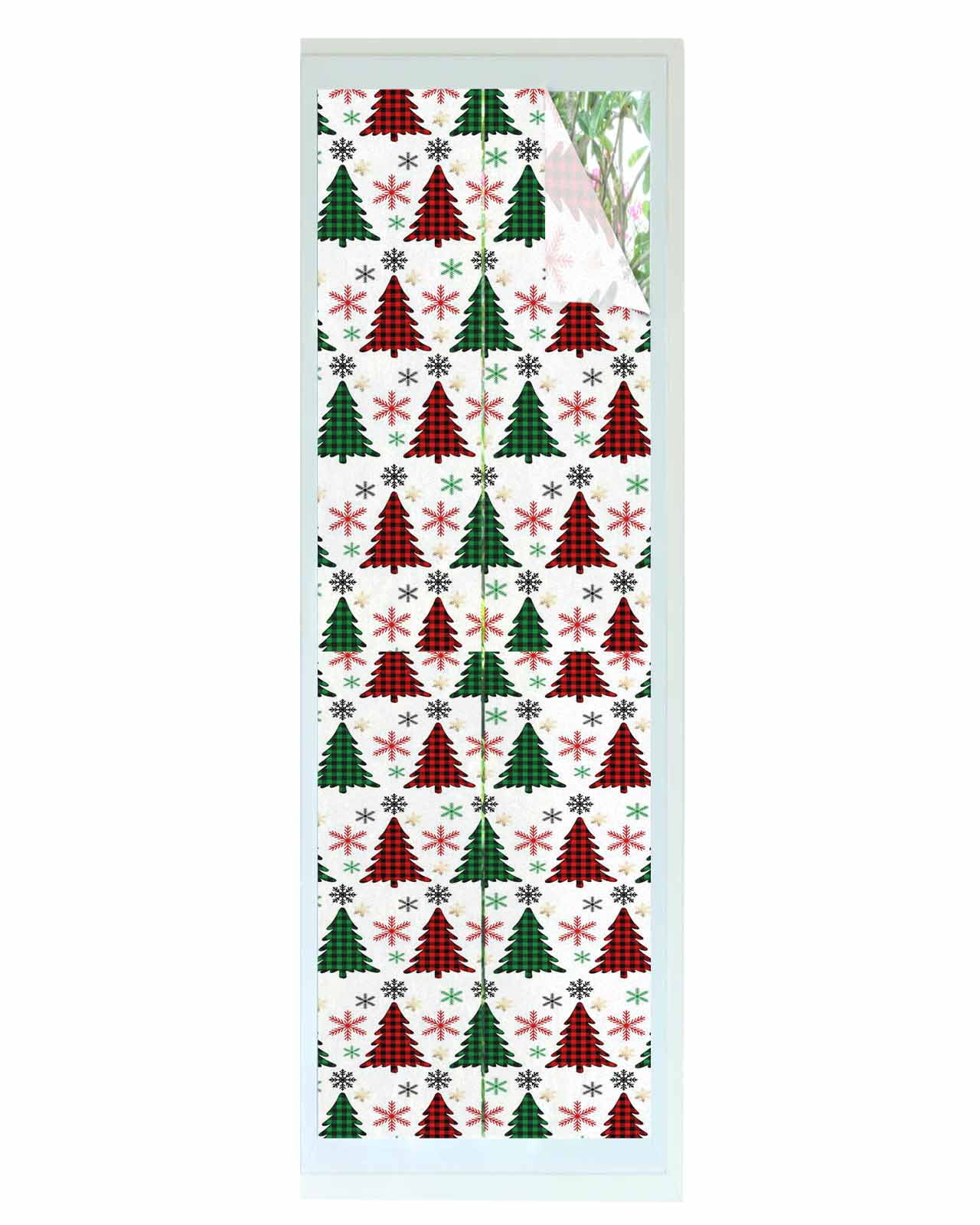 Christmas Window Privacy Film Stained Glass Window Film Decorative Windows Cover Static Windows Cling for Glass Winter Red Green Xmas Buffalo Plaid Tree Snowflake Stickers for Bathroom 29.5"x118"