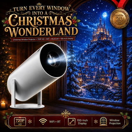 Christmas Window Projector, 720P Video Projector with Wifi, Bluetooth, 100-Inch Display
