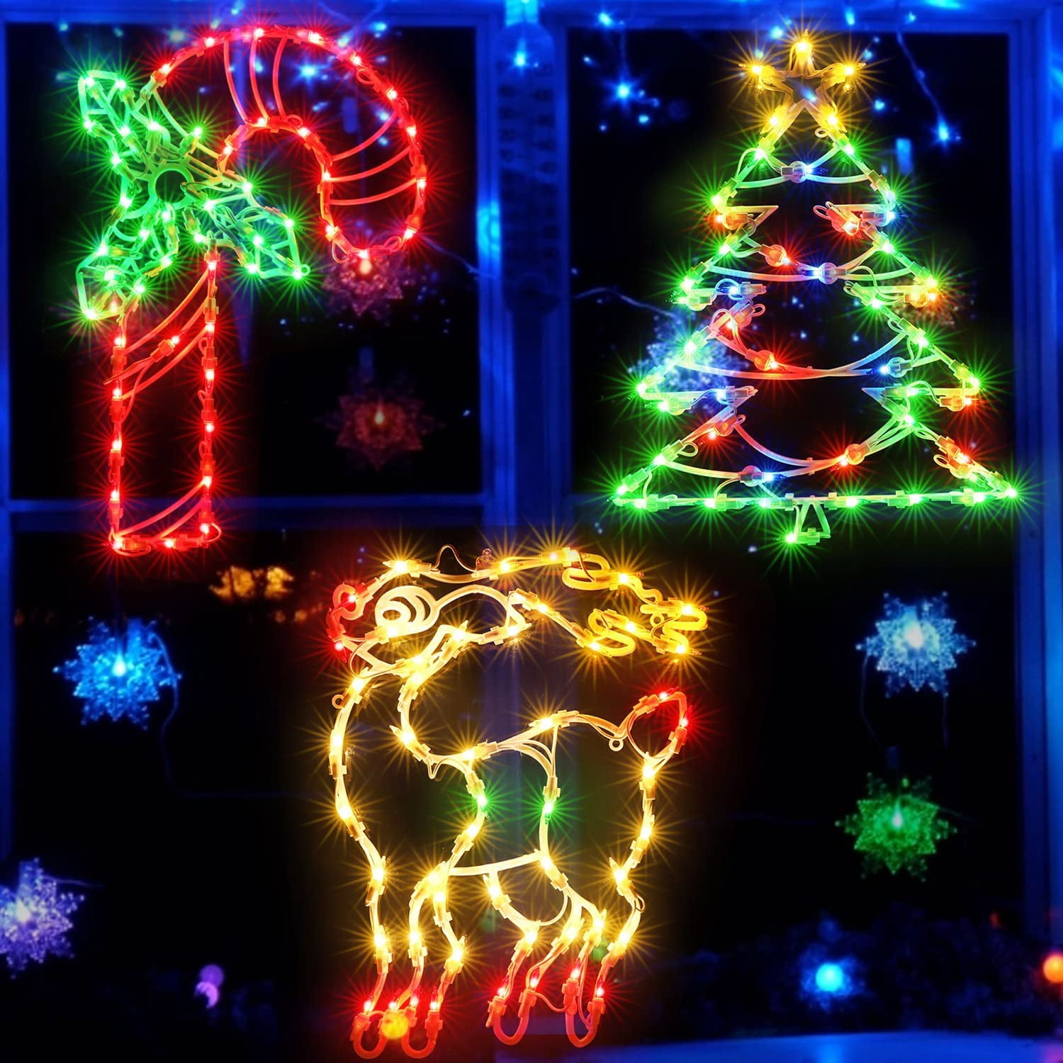 Christmas Window Silhouette Lights 16 Decorations, 3 Pack Hanging