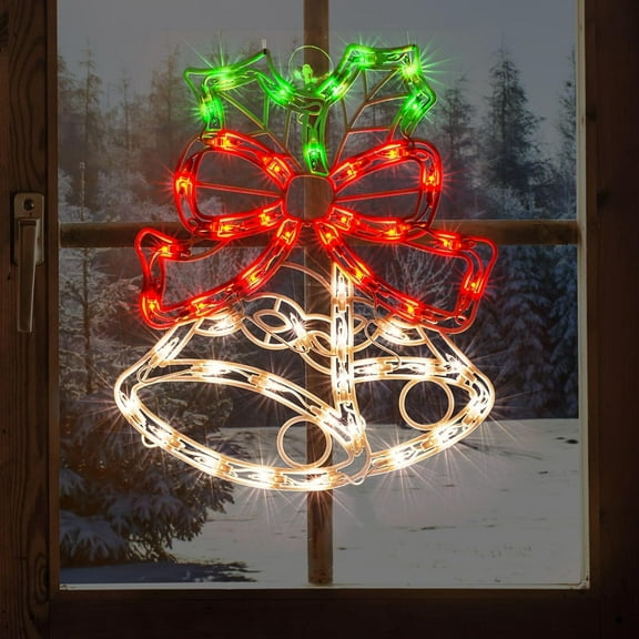 Christmas Window Silhouette Lights | Lighted Double-Sided Bells Decoration with 50 Incandescent Mini Lights | Ideal for Holiday Indoor/Outdoor Wall, Door & Glass Decor