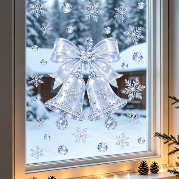 Christmas Window Static Cling Decorations, Reusable Holiday Glass Stickers for Living Room Bedroom Door Mirror Party Space and Seasonal Home Display