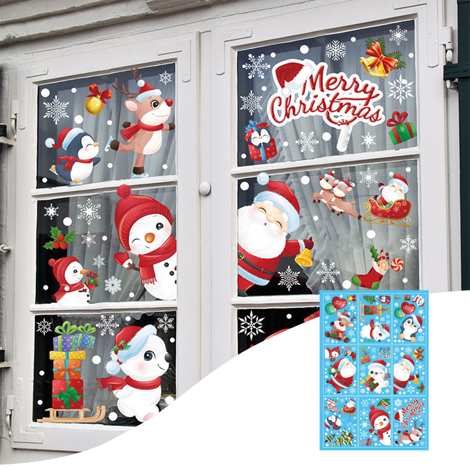 Christmas Window Stickers, 9 Sheets Removable Static PVC Window