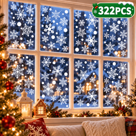 Christmas Window Stickers Clings Snowflakes Decorations for Glass Decorations Holiday Decals for Party 8 Sheets