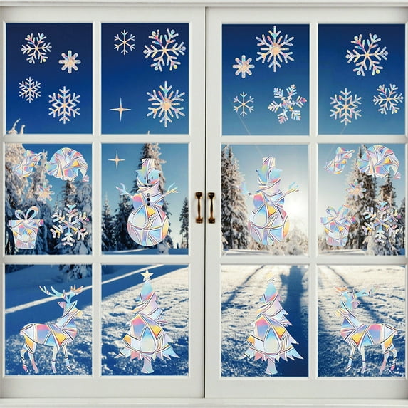 Christmas Window Stickers, Double Sided Window Decals, Festive Holiday Decorations for Glass Doors and Mirrors, Easy To Apply PVC Vinyl Material