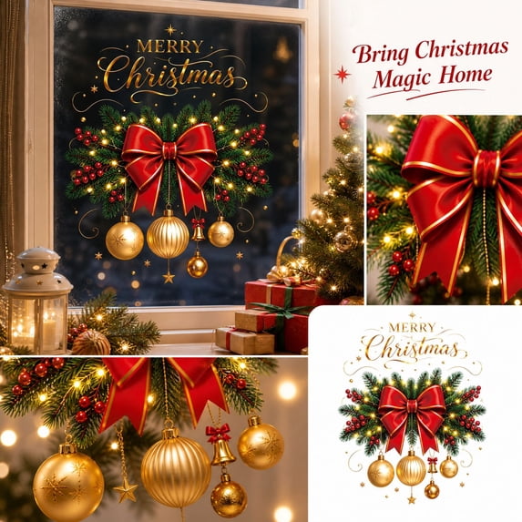 Christmas Window Stickers Removable Vinyl Christmas Window Clings DIY Wall Window Door Mural Showcase Decal Sticker