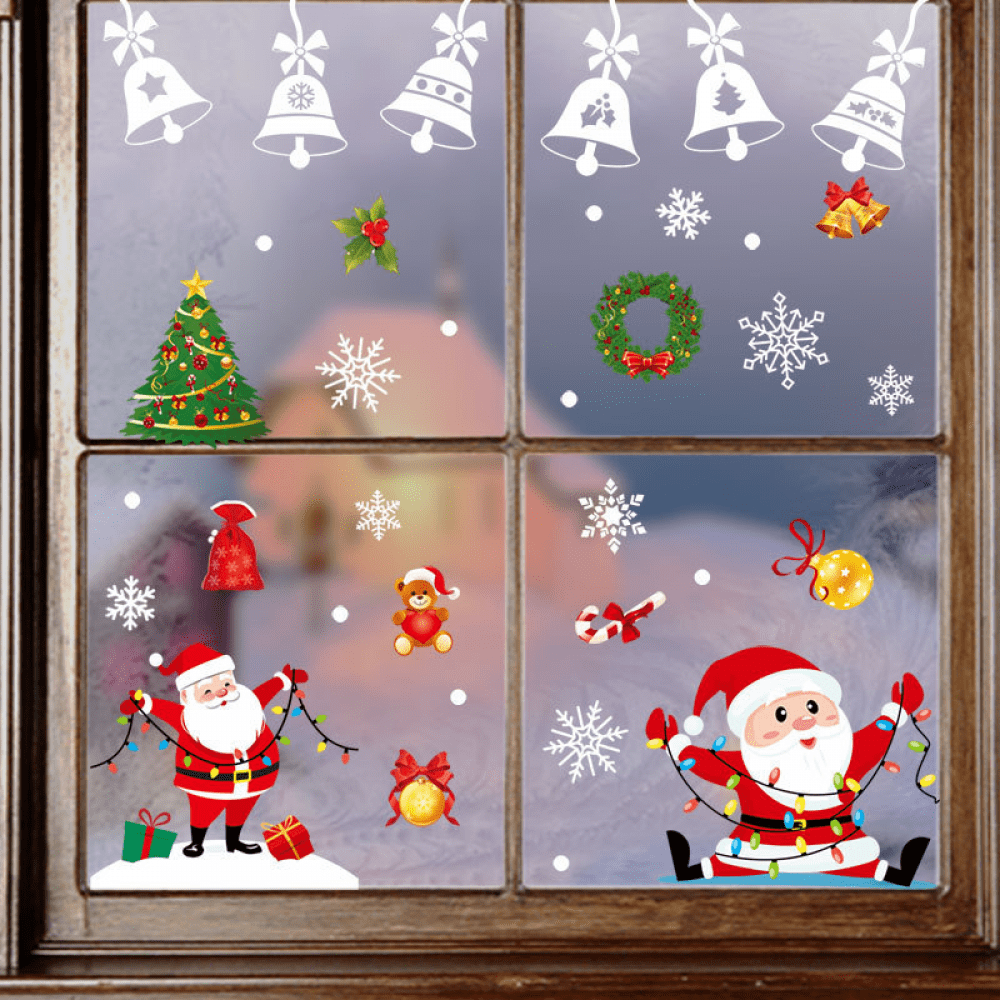 Christmas Window Stickers,Reusable Double Sided Window Decals, PVC Static Christmas Wall Window