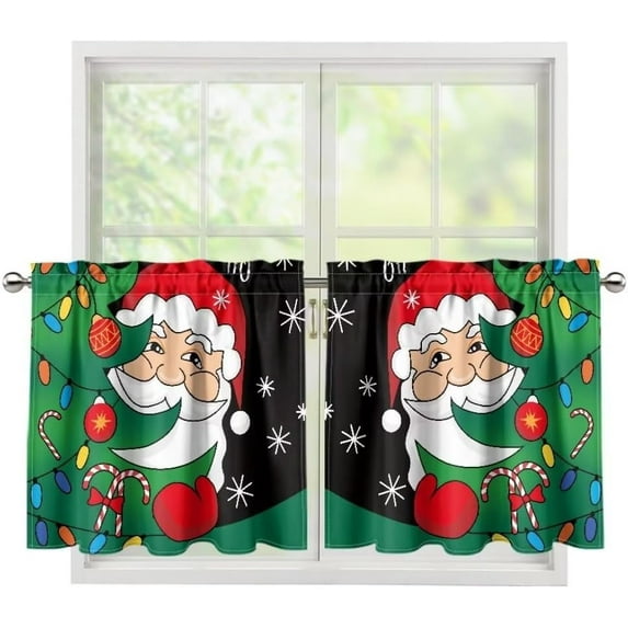 Christmas Window Treatment for Christmas Decorations,24 inches Kitchen Tiers Curtains Santa Claus Couple Half Curtains Kitchen Rod Pocket