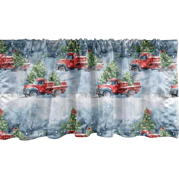 Christmas Window Valance Pack of 2, Merry Xmas Season Theme is Here with Trees and Vintage Pickup, Rod Pocket Curtain Valances for Kitchen Bedroom, 54" X 18", Hot Pink Pale Grey and Green