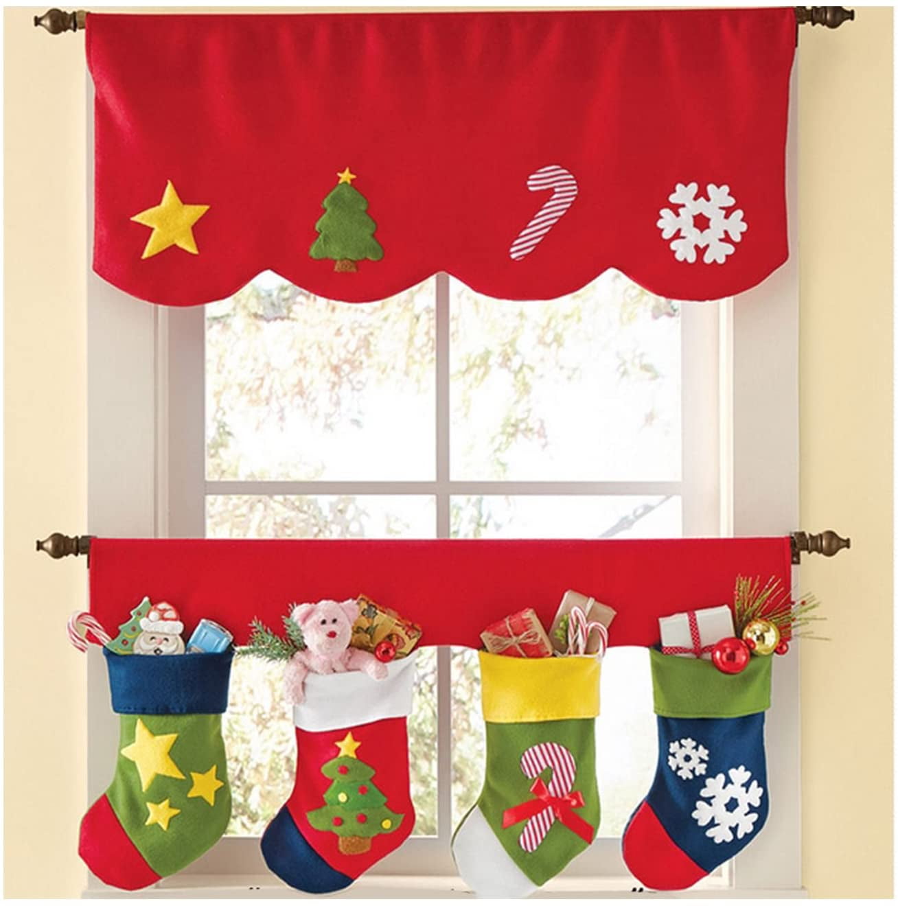 Christmas Window Valance, Tgnazet 2PCS Red Set Christmas Decor Fall