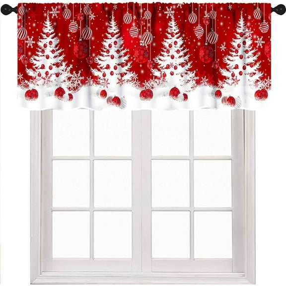 Christmas Window Valances for Kitchen,Red Xmas Tree Snowflake Winter Holiday Window Treatments Short Curtain Panels for Bedroom Living Room Bathroom Decor 1 Piece,54x18 Inch