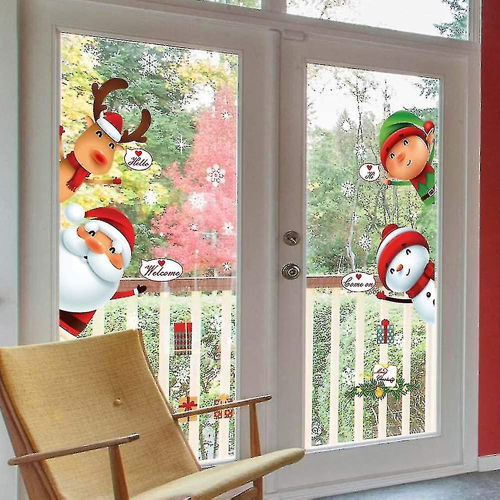 Christmas Windows Static Stickers Clings Santa Claus Snowman Deer Snowflake Removable Vinyl Christmas Tree Diy Wall Window Door Mural Decal Sticker Fo