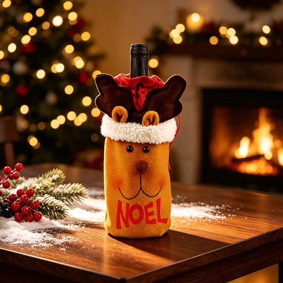 Christmas Wine Bottle Bags for Holiday Gifting, Dinner Parties and Home Decor, C