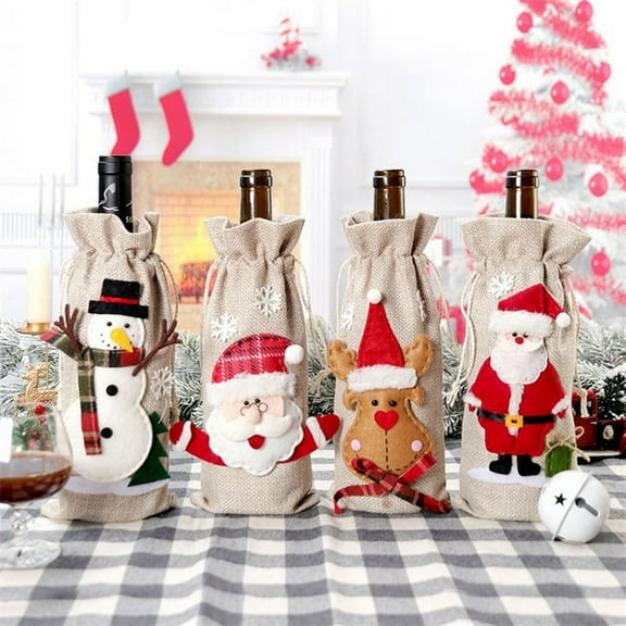 Christmas Wine Bottle Cap Gift Bag Santa Hat Wedding Anniversary Holiday Party Christmas Wine Bottle Bag