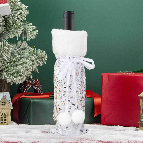 Christmas Wine Bottle Cover Bag – Festive Non-Woven Fabric Bottle Wrap for Holiday Table Decoration – Reusable Red Wine Gift Sleeve for Christmas Party Dinner Decor