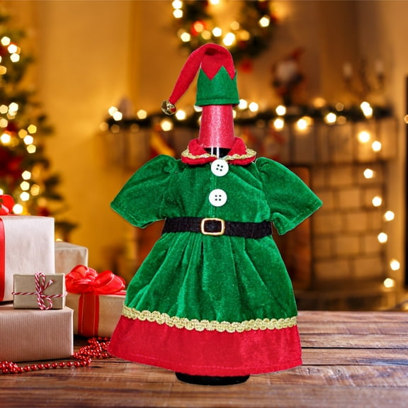 Christmas Wine Bottle Cover, Christmas Wine Bottle Cover Dress Clothes Set Handmade Sweater Santa Claus Snowman Reindeer Wine Bottle Covers with Hat for Xmas New Year Party Table Centerpieces Decor