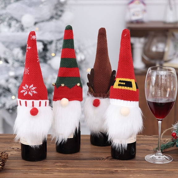 Christmas Wine Bottle Cover Knitted Plush Gnome Wine Bottle Topper Cover for Christmas Dining Table Decor New Year Party Supplies