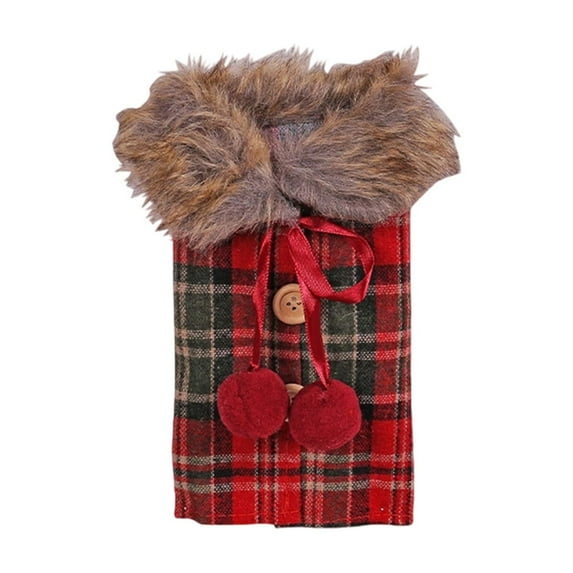 Christmas Wine Bottle Cover, Plaid Cloth Wine Bottle Bag Sleeve for Holiday Party Table Decoration, Red and Brown Reusable Gift Wrap