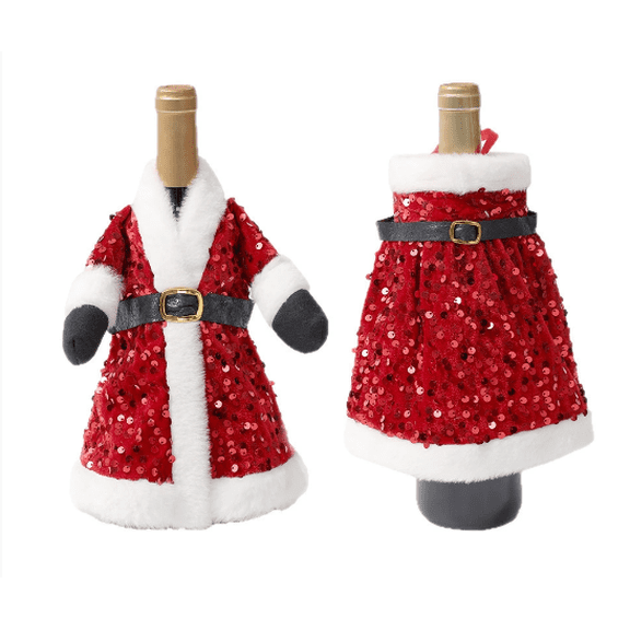 LOLIPPYY Christmas Wine Bottle Cover: Plush Sequin Santa Bottle Dress Wine Bag For Christmas Wedding New Year Holiday Party Decorations