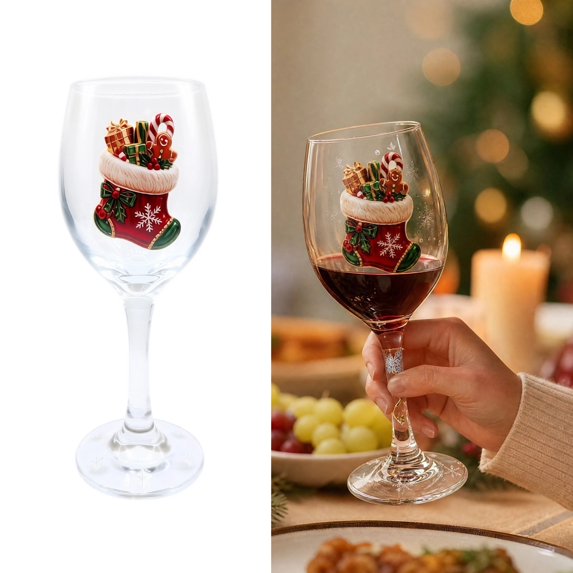 Christmas Wine Glass Stocking Design 12oz, Holiday Stemware with Smooth 2D Print, Xmas Party Table Decor & Secret Santa Gift for Wine Lovers & Mom