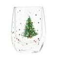 thumbnail image 1 of Christmas Glasses 14oz Christmas Tree Stemless Glass Double Old Fashioned Drinking Cups Party Xmas Gift for Family Friends Party Event, 1 of 3