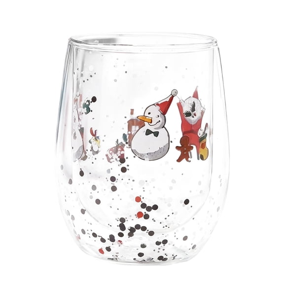 Christmas Glasses 14oz Santa Snowman Stemless Glass Double Fashioned Drinking Cups Party Xmas Gift for Family Friends Party Event