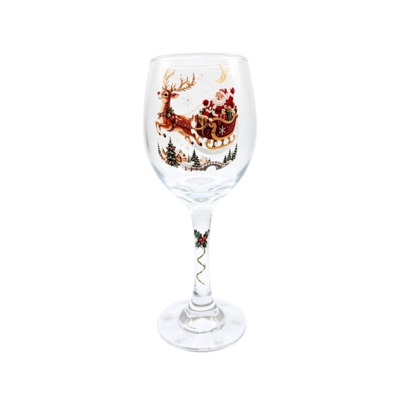 Christmas Wine Glasses Christmas Painted Stem Glass Cups Clear Drinking Cups for Cocktails Festive Holiday Table Decor