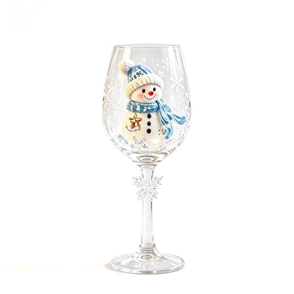 Christmas Wine Glasses Set of 4, Hand‑Blown Lead‑Free Crystal Stemmed Goblets, Festive Holiday Stemware with Decorative Rim, for Red & White Wine, Winter Tabletop Decor(B)
