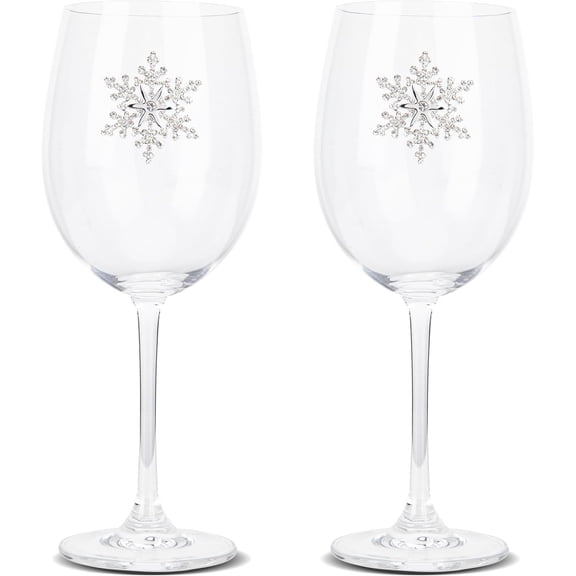 Christmas Wine Glasses with Stem Set of 2, 19 Oz Holiday Drinkware, Jeweled Snowflake Goblets, Crystal Christmas Cocktail Glasses, Xmas Drinking Glasses, Cups Ideal for Gift Decor