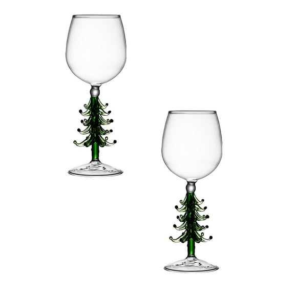 Christmas Wine Glasses With Stem, Green Christmas Tree Wine Glasses Set of 2, Festive Holiday Drinkware, Perfect for Parties & Gifts