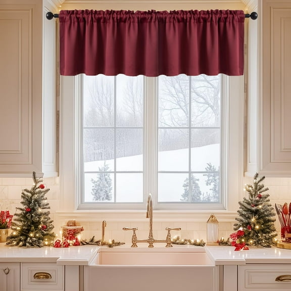 Christmas Wine Red Window Valance 18 Inches Long - Rod Pocket Thermal Insulated Blackout Curtain Valance for Bedroom Living Room Kitchen Bathroom, One Panel, 52 x 18 Inches Length