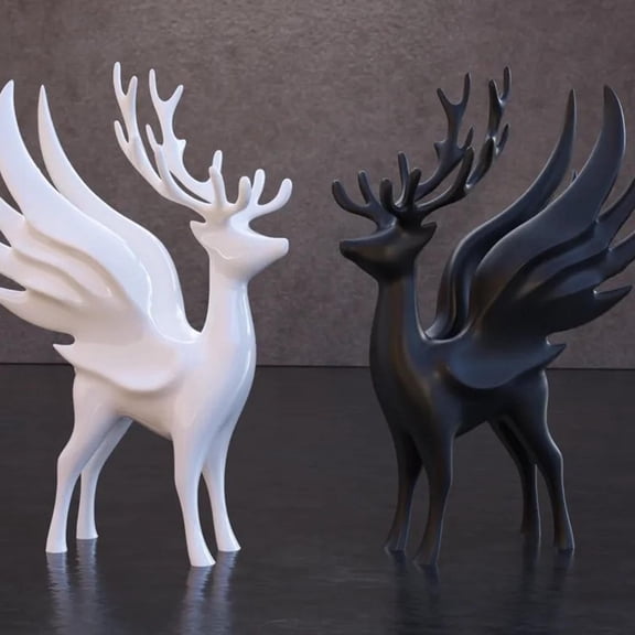 Christmas Winged Winter Deer Desktop Decoration - Festive Deer Figurine Ornament, Cute Winged Deer Decor for Home Office Desk Holiday Decor, Black