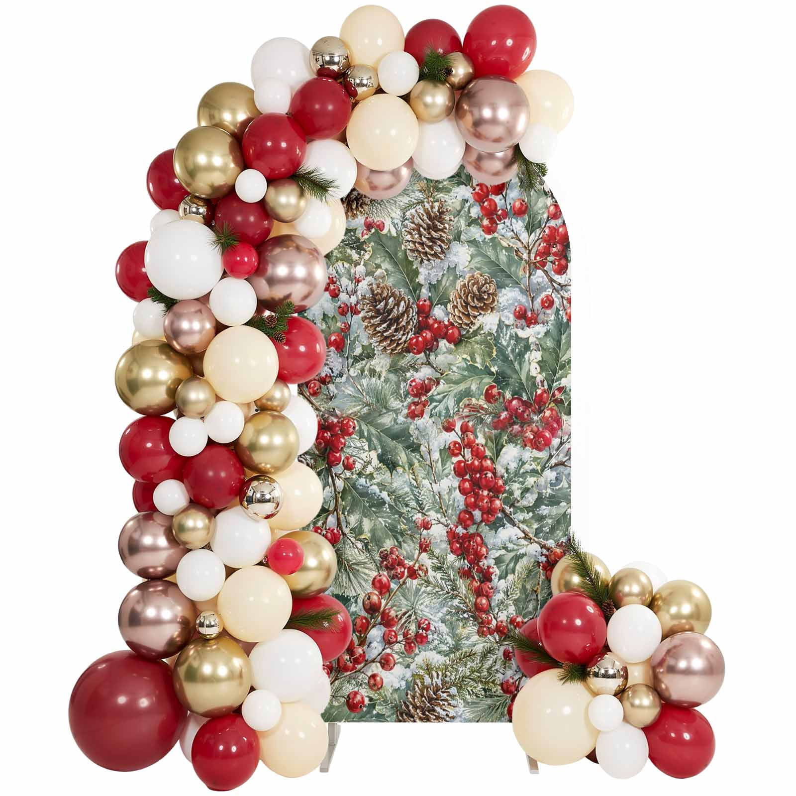 Christmas Winter Arch Backdrop Covers 5 FT, Rustic Red Holly Berry ...