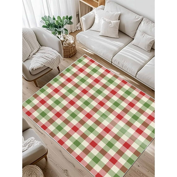 Christmas Winter Area Rug for Bedroom 2.7x5 Ft Vintage Farmhouse Red Green Plaid Super Soft fuzzy Throw Rug Non-Slip Fluffy Plush Indoor Floor Carpet for Living Room Nursery Home Decor