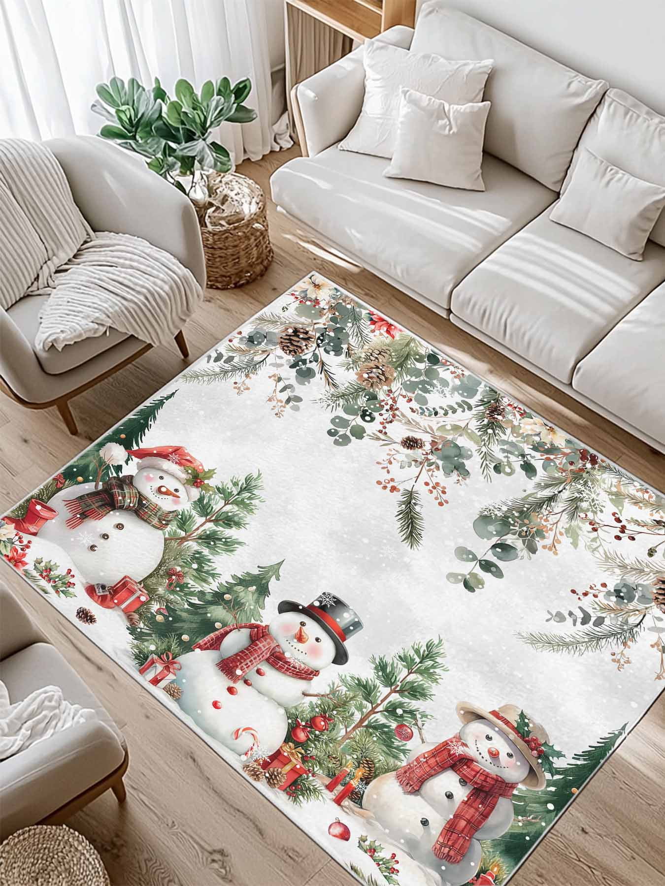 Christmas Winter Area Rug for Bedroom 3x5 Ft Snowman Xmas Tree ...