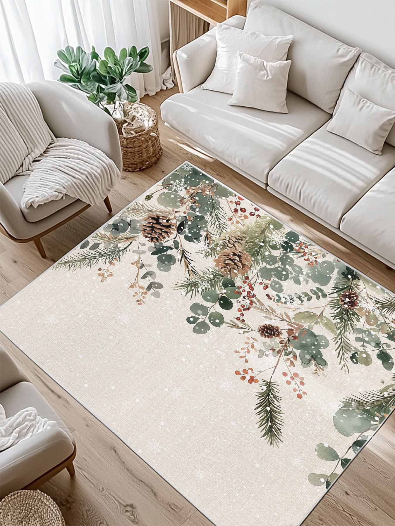 Christmas Winter Area Rug for Bedroom 5x7 Ft Pine Tree Berry Eucalyptus ...