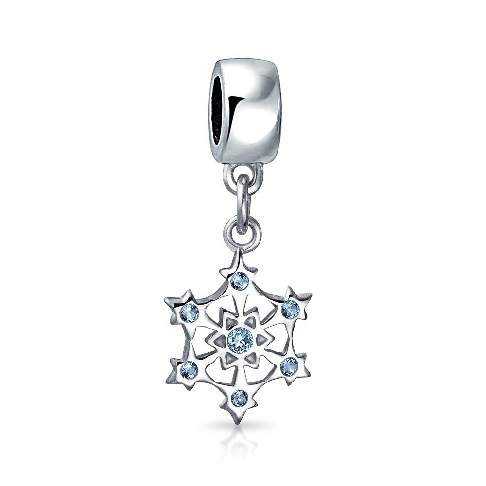 Blue Crystal Snowflake Charm - Pandora Compatible Beads & Charms