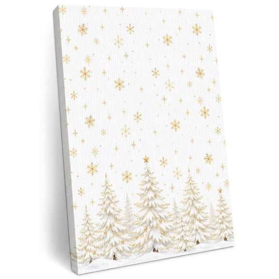Christmas Winter Canvas Wall Art for Living Room, Minimalist Gold Pine Trees Snowflakes Poster Print Painting for Desk Vanity Narrow Stair Wall Decoration Wall Pictures Prepare To Hang 8"x10"