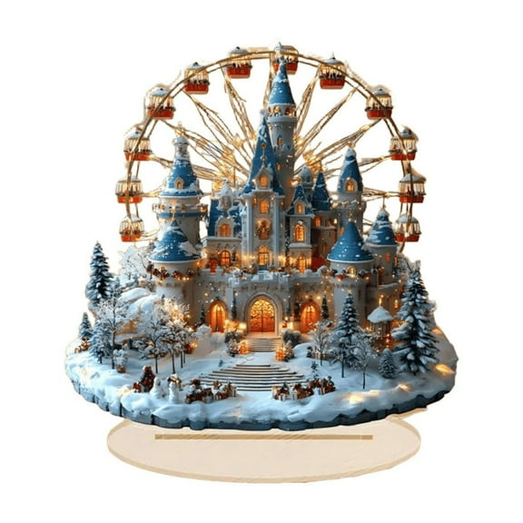 Christmas Magic Castle Ferris Wheel Acrylic Stand - 2D Flat Tabletop Decoration, Winter Wonderland Scene Desktop Ornament, Holiday Home Decor Gift