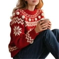 thumbnail image 1 of Christmas Winter Cold Season Sweater for Women Snowflake Pom-Poms Crewneck Holiday Knitted Sweater Fashion Clothes for Travel, 1 of 5